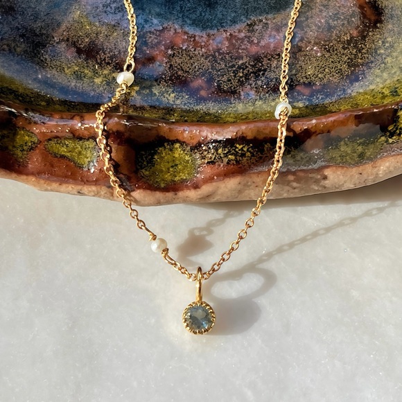 MADE TO ORDER: Gold Vermeil Aquamarine Charm Necklace with Gold Filled Chain